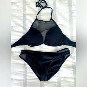 La Vie en Rose aqua collection mesh halter bikini with padded inserts.